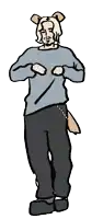a cartoon drawing of a man wearing a fox costume