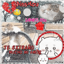a picture of a cat with the words " te extrano mucho mi amor "