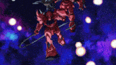 a red robot and a white robot are in space