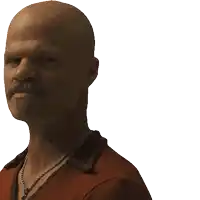 a bald man with a beard and chain around his neck