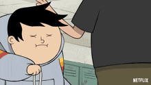 a cartoon character with a sad face and a netflix logo
