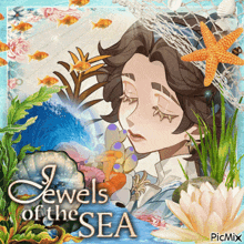 a picture of a girl with the words jewels of the sea written on it