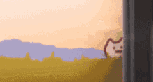 a pixel art drawing of a cat peeking out of a window .