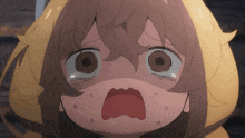 a close up of a cartoon character with tears running down her face