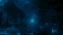 a ghost is floating in the water with a blue light behind it .