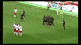 a group of soccer players on a field with a sign that says rot-weiss-tv in the background