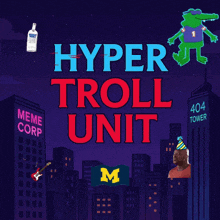 a poster that says hyper troll unit with a green alligator
