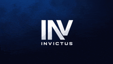 a logo for inv invictus is shown on a dark blue background
