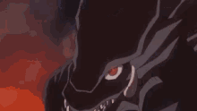 a monster with glowing eyes and sharp teeth is standing in the dark .