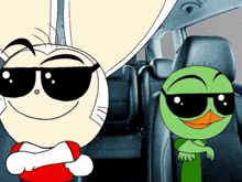 a couple of cartoon characters wearing sunglasses in a car