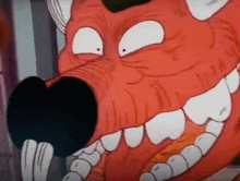 a close up of a cartoon character 's mouth with a black nose