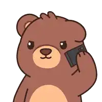 a cartoon teddy bear is talking on a cell phone