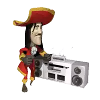 a cartoon of a man in a pirate hat holding a boombox