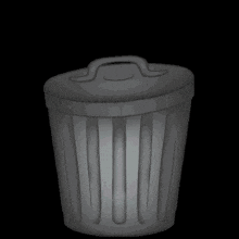 a cartoon character is sitting in a trash can