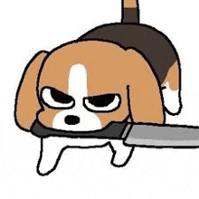 a cartoon dog is holding a knife in its paws .