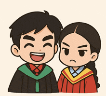 a boy and a girl in graduation gowns are smiling