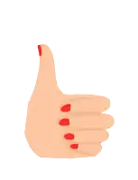 a woman 's hand with red nails is giving a thumbs up