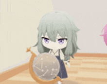 a cartoon girl is standing next to a globe