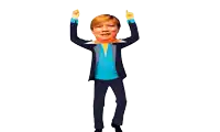 a cartoon of a man with his arms in the air and his head cut out