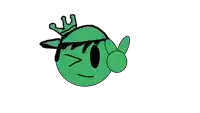 a drawing of a green smiley face with a crown on his head