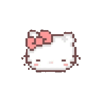 a pixel art drawing of hello kitty with a pink bow on her head .