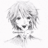 a drawing of a boy with a bird on his head with the name candyzito