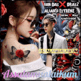 a woman with a tattoo of a butterfly on her back and a man in a suit