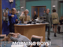 Morning Boys Whats The Score Enrico Colantoni GIF - Morning Boys Whats The Score Enrico Colantoni David Spade GIFs