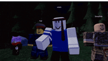 a group of roblox characters including fed and mitch are standing in the dark