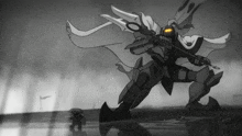 a black and white drawing of a giant robot