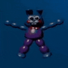 a toy bunny is floating in the water on a blue background .