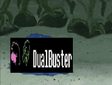 a pixelated image of spongebob squarepants with the words dualbuster