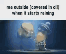 minion oil floats on water floating raining covered in oil
