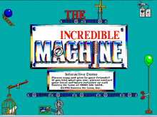 an interactive demo for the incredible machine is displayed on a blue screen