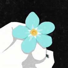 a blue flower with a yellow center is on a white background