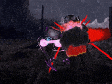 a computer generated image of a person holding a sword and a gun
