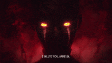 a close up of a person 's face with glowing red eyes