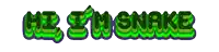 a green and purple text that says hi i 'm snake on a white background