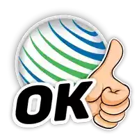 a hand is giving a thumbs up in front of a sticker that says ok