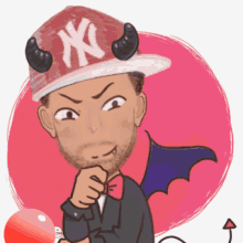 a cartoon of a man wearing a ny yankees hat