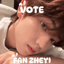 a picture of a young man with the words vote fan zheyi written above him