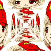 a cartoon of a girl with red hair and a yellow badge on her hat