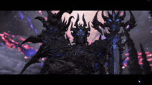 a screenshot of a video game shows a demon with blue eyes and horns