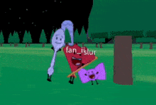 a cartoon character holding a flag that says fan_ii slur on it