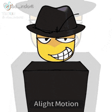 a drawing of a smiley face wearing a hat with the words alight motion written below it