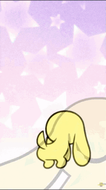 a cartoon drawing of a yellow rabbit with a star in the background