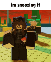 a screenshot of a video game with the words im snoozing it on the top