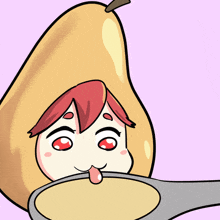 a cartoon of a pear holding a spoon