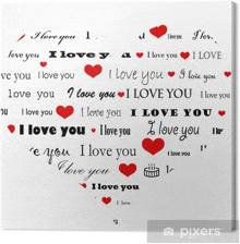 a canvas print that says " i love you " with red hearts