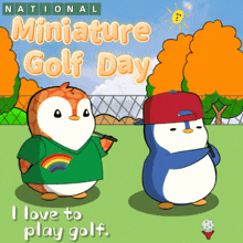 a national miniature golf day advertisement with penguins